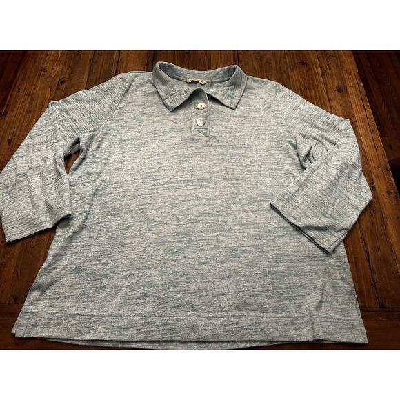 Soft Surroundings Heather Blue Pullover Popover Sweater Size XL Button Collar - Picture 1 of 15